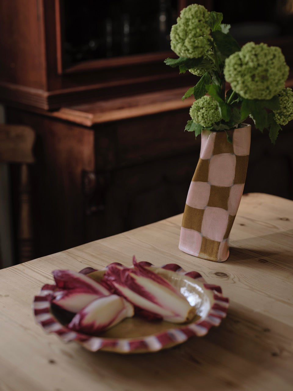Baby Pink & Burgundy Frill Serving Bowl