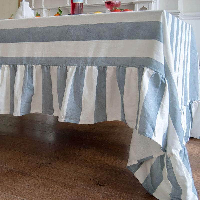 Blue Striped Rectangle Tablecloth Ruffle
