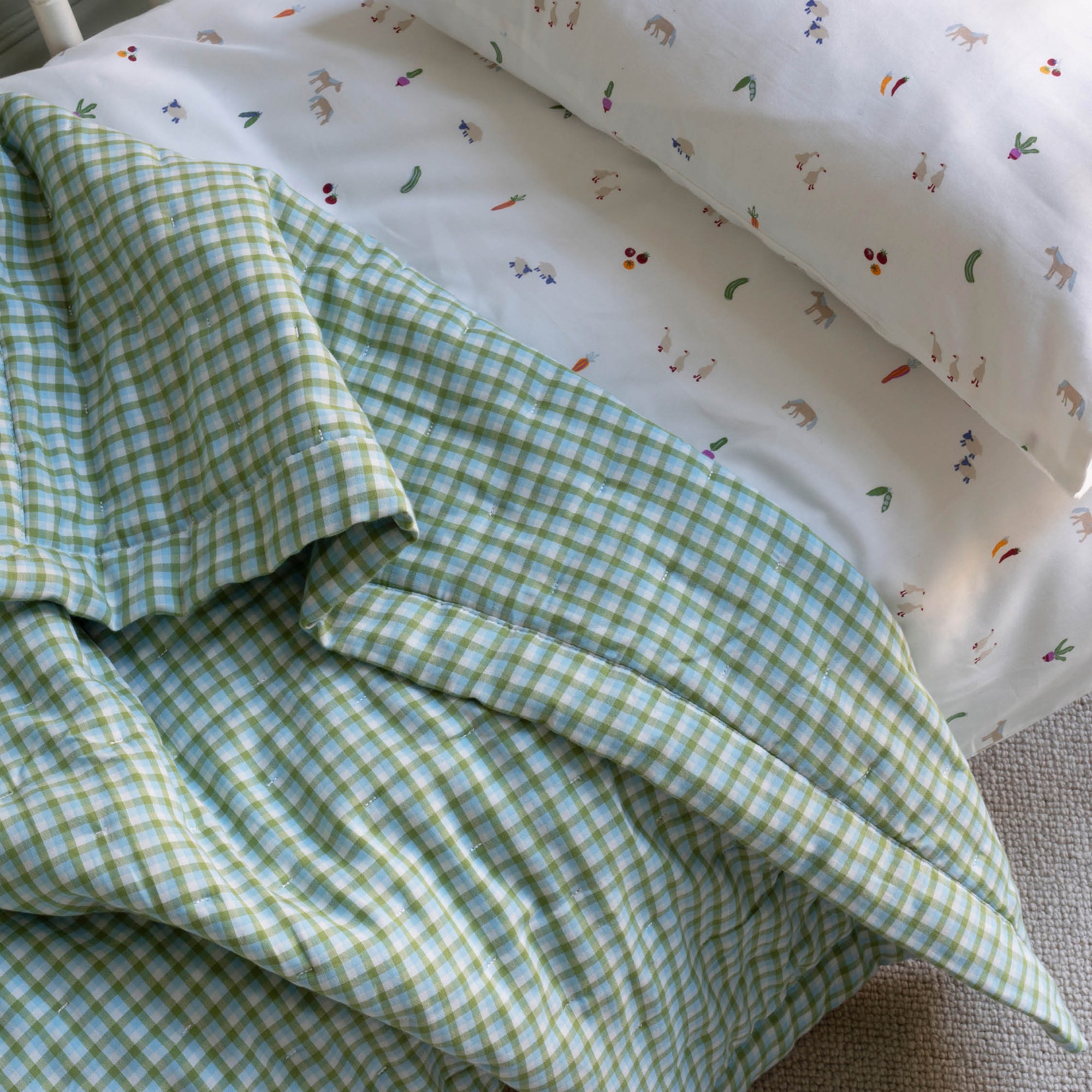 Quilted Cotbed Bedspread  - Greenhouse Gingham