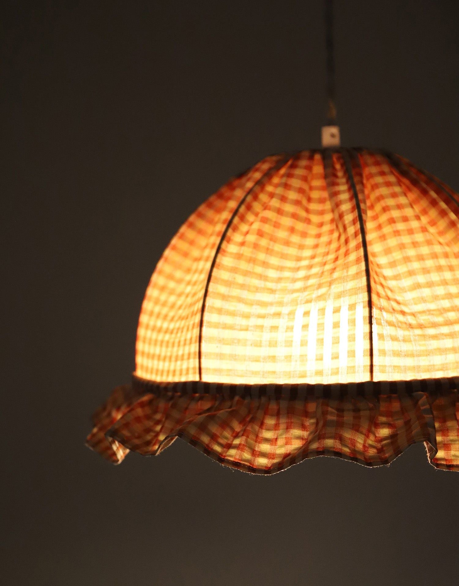 Rounded Dome Pendant Light with Ruffles, Margaret "Gingham" Print