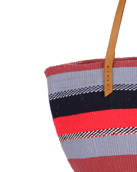 KASISI: Handwoven Pink, Blue and Black Wool Tote Bag