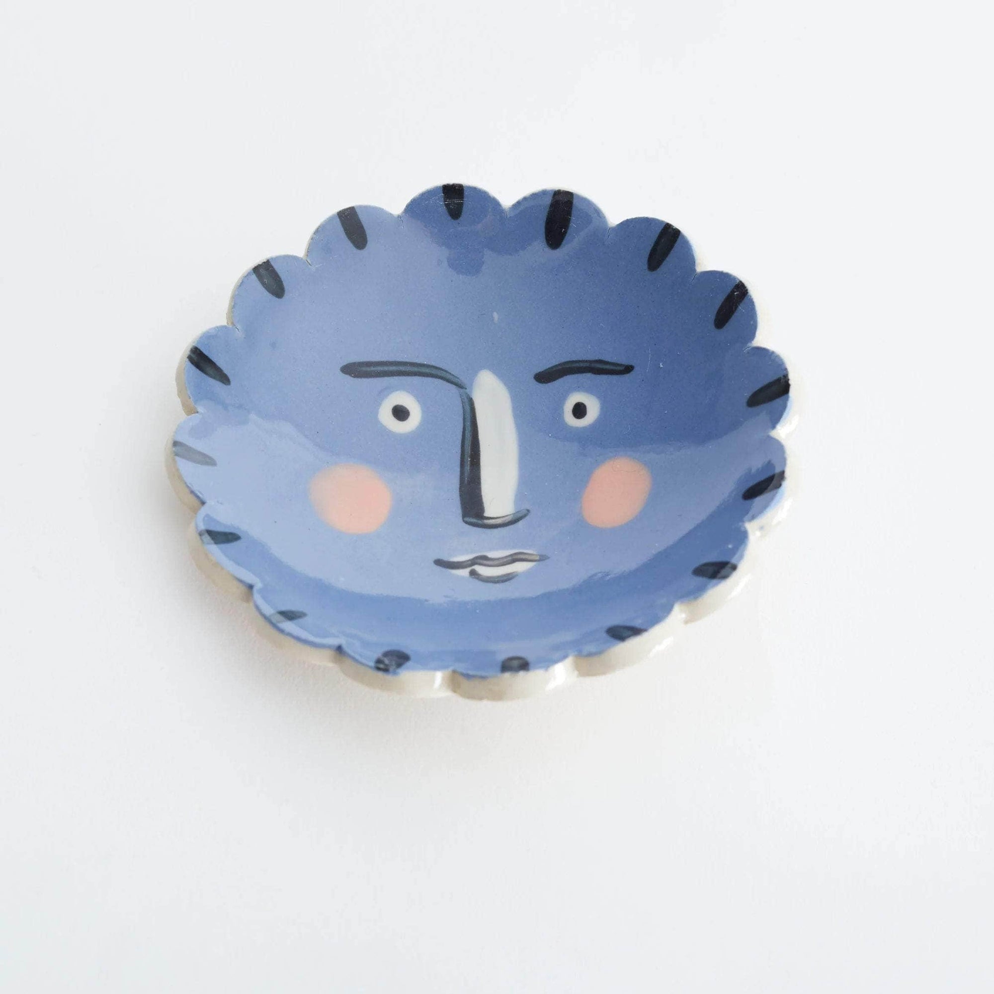 Isolation Face Scalloped Round Trinket Dish Blue