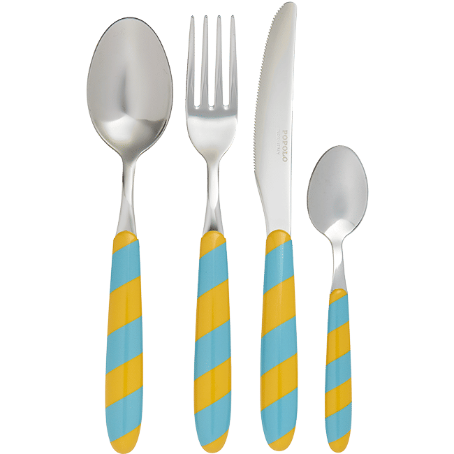 Cutlery Set of 4 Stripes Blue