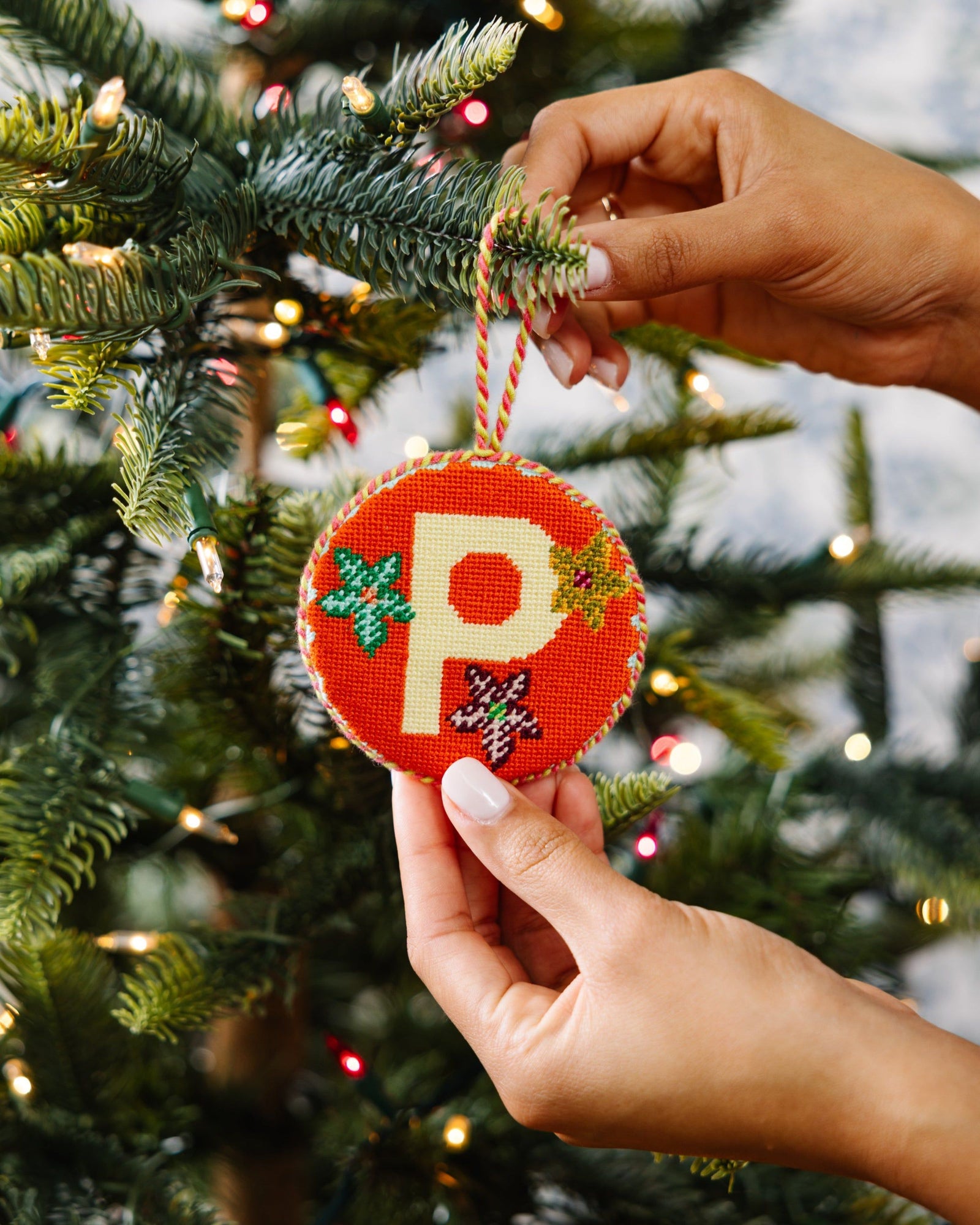Needlepoint Monogram Ornament - P