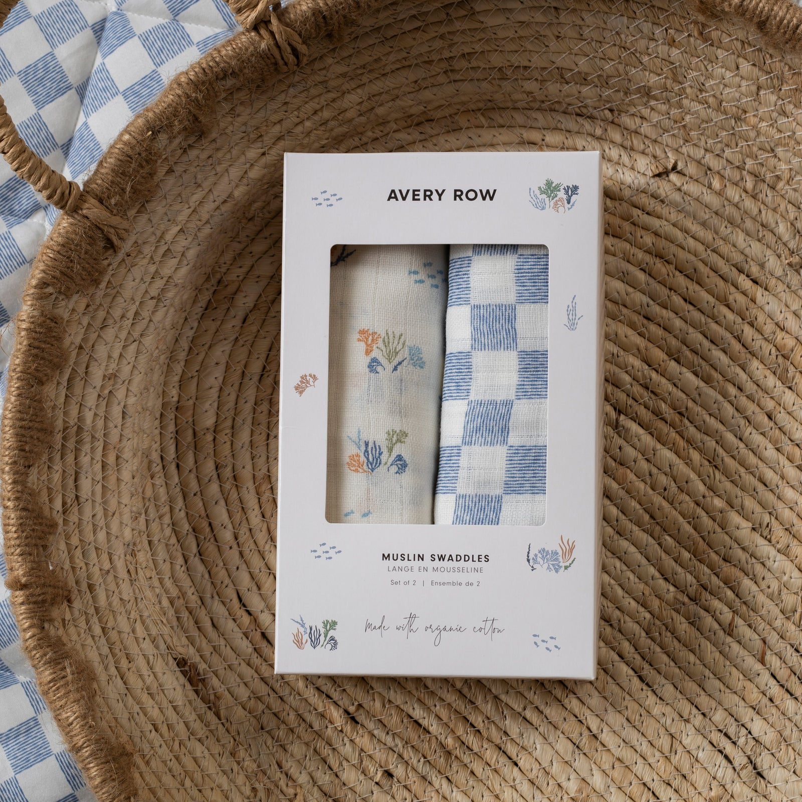 Organic Cotton Baby Muslin Swaddles, Set of 2 - Coastline / Waves