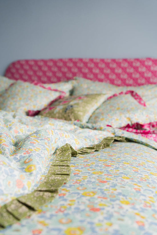 Reversible Ruffle Edge Heirloom Quilt Made With Liberty Fabric Betsy Sage & Capel Pistachio