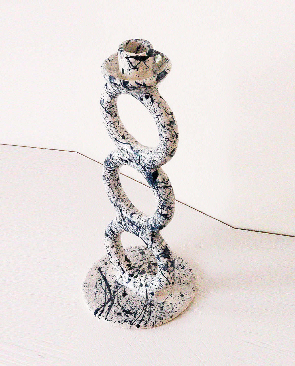 Handmade Ceramic Candlestick Blue Splash