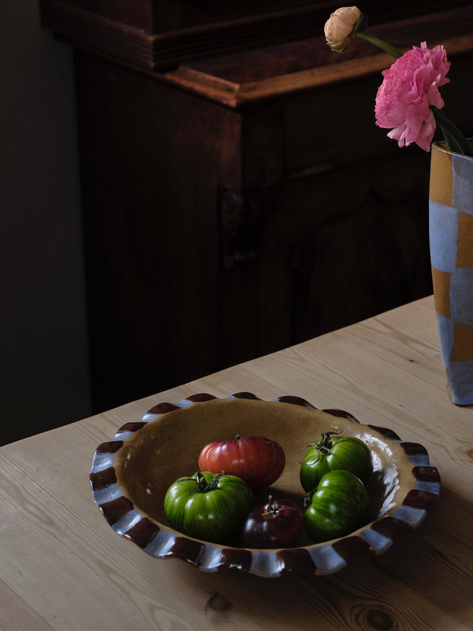 Baby Blue & Chocolate Brown Frill Serving Bowl