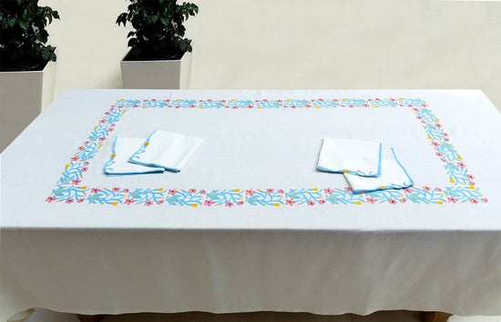 Embroidered Tablecloths - White & Blue (Set of 4)