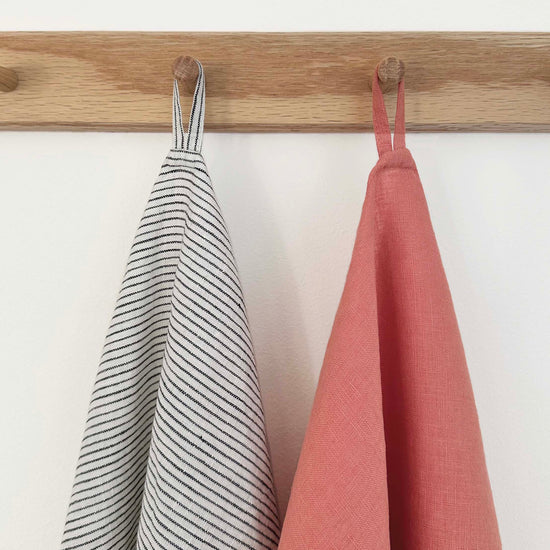 100% Linen Tea Towels OEKO-TEX® Certified – Pink Opal + Stripe