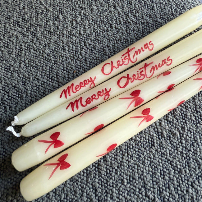 Set of 2 Christmas Bow Taper Candles
