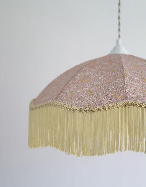 Vintage Umbrella Pendant Light with Print and Fringes – 45 cm