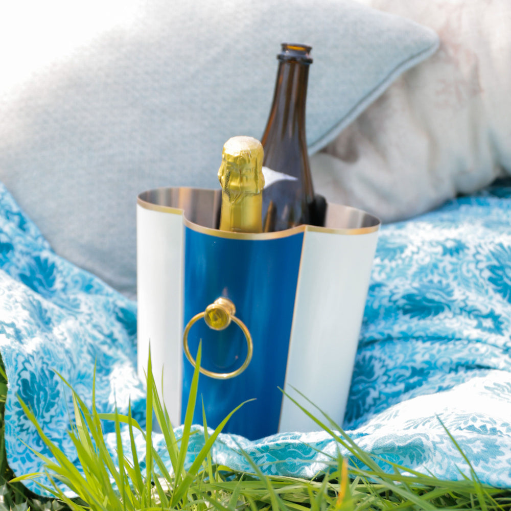 Scalloped Wine Cooler | Royal Blue and White | Striped