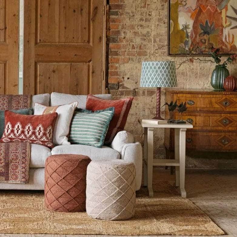 Edo Stripe Cushion - Moss Green and Pink