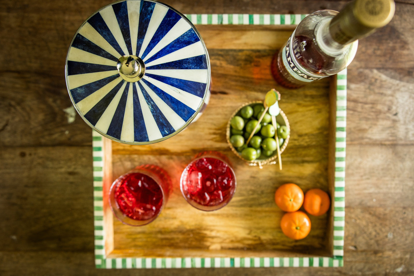 Bone Inlay Ice Bucket | Blue & White | Striped