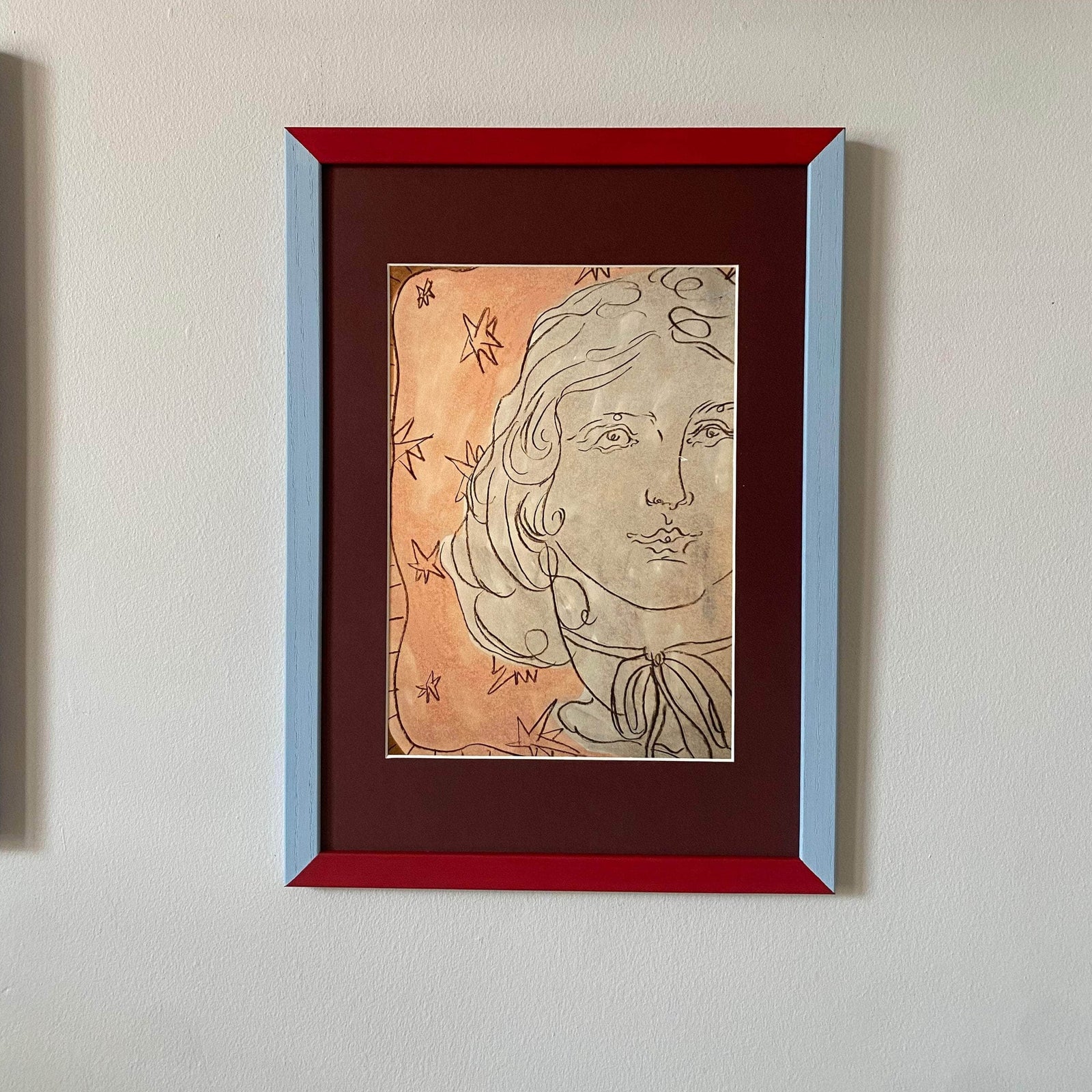 Painted Wood Picture Frame, Baby Blue & Burgundy