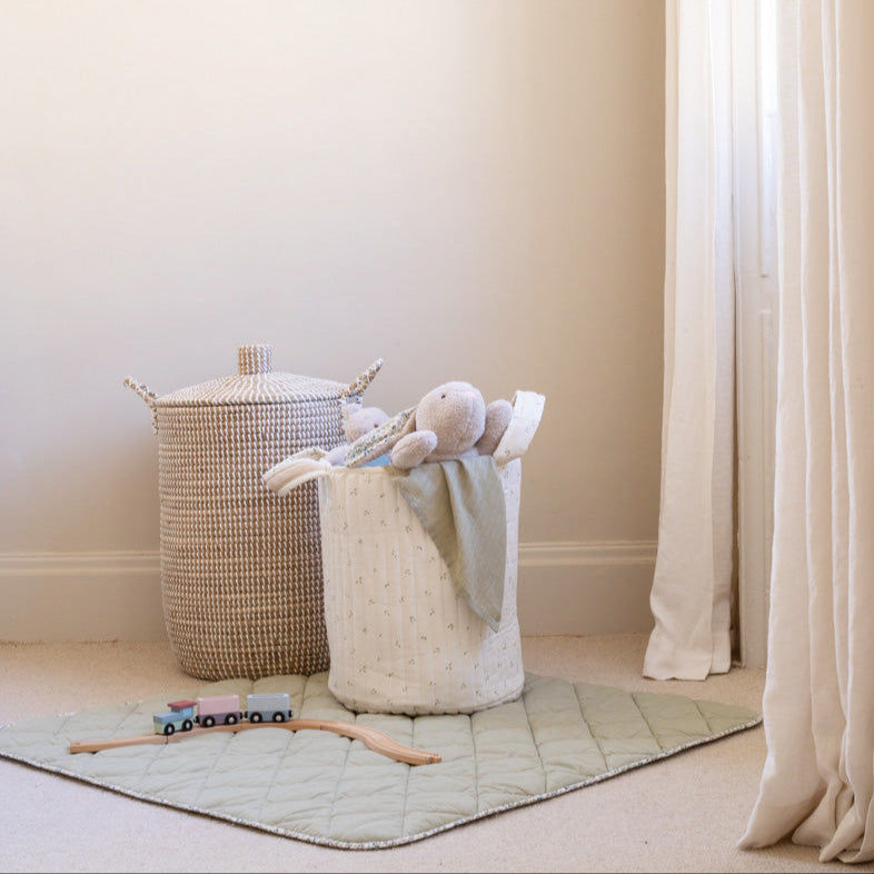 Large Quilted Storage Basket - Nettle Scatter / Birch