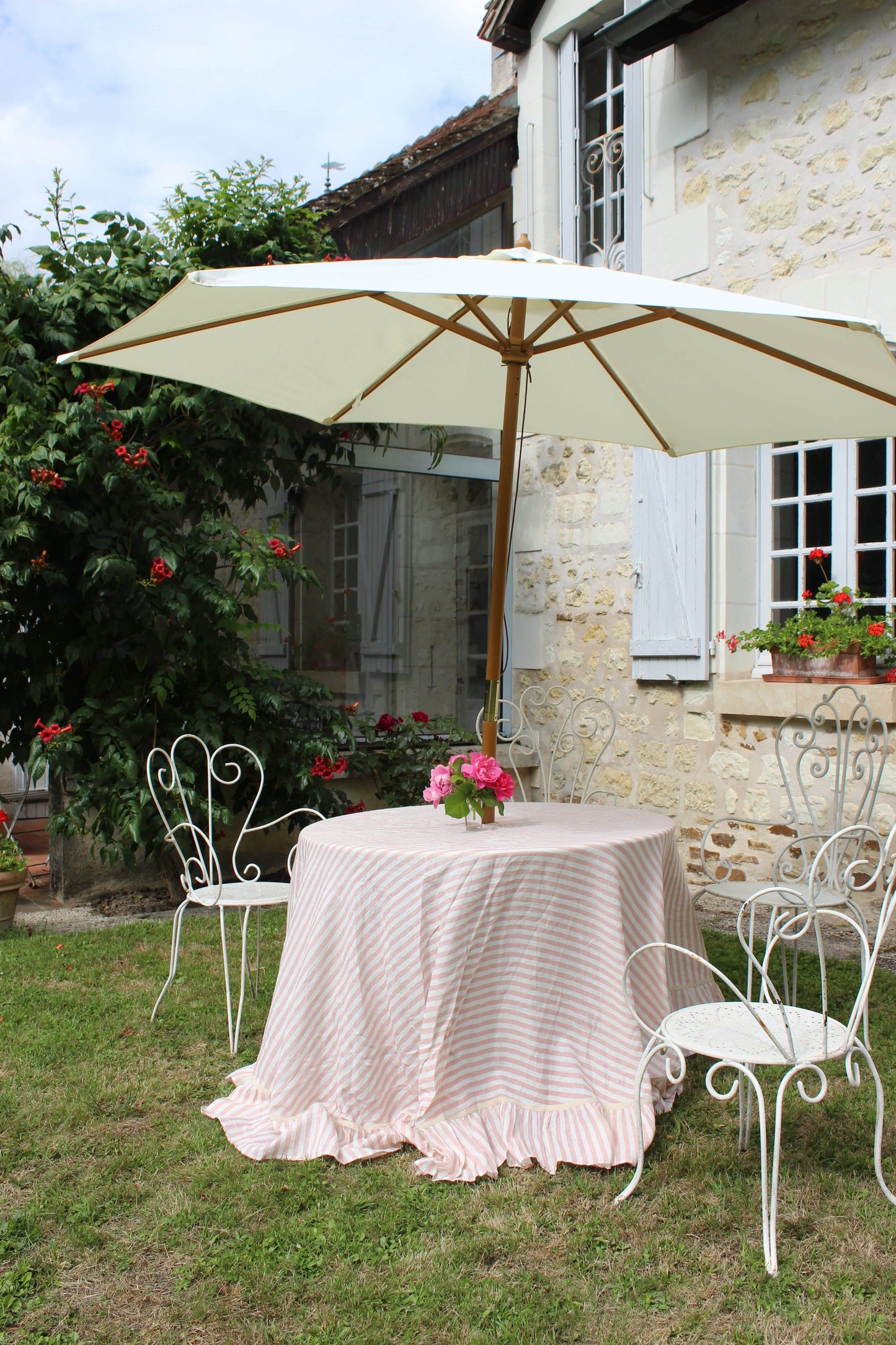Blush Candy Stripe Round Tablecloth