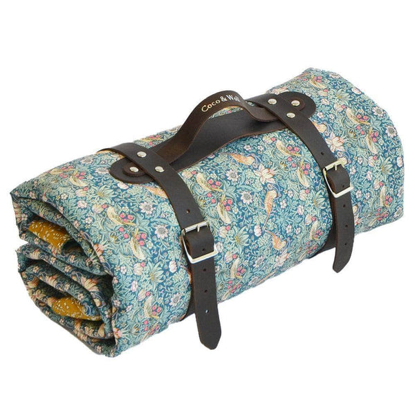 Picnic Blanket Made With Liberty Fabric Strawberry Thief & Capel Mustard