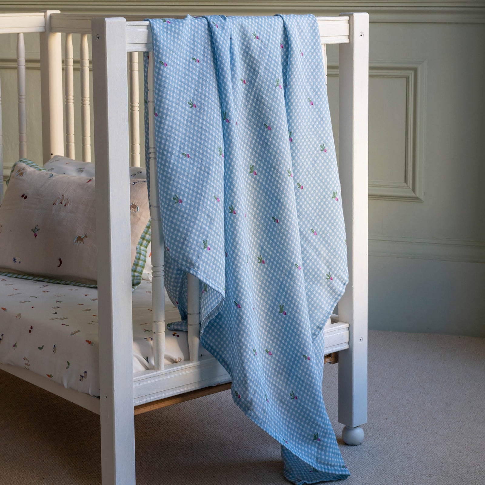 Organic Cotton Baby Muslin Swaddles, Set of 2 - Little Farm / Radish