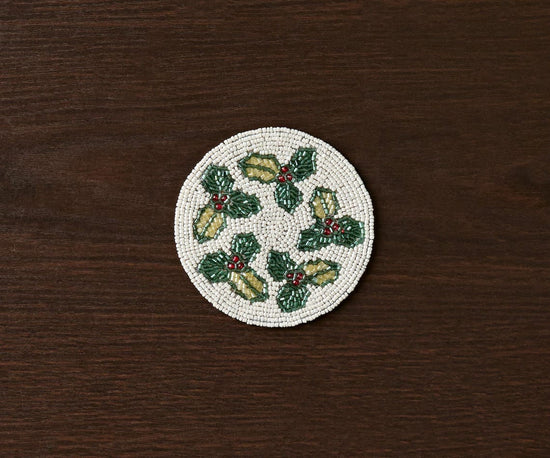 Handmade Beaded Holiday Coaster – Christmas Table Decor