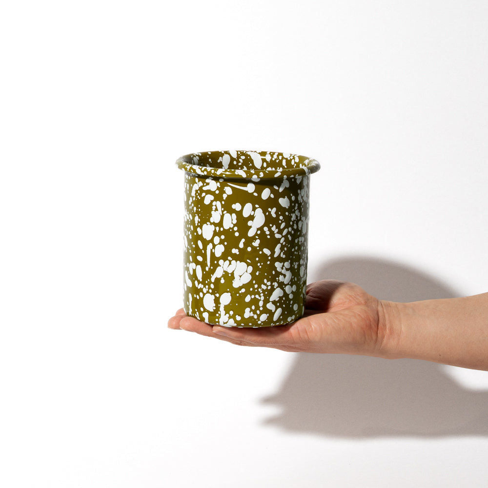 Splatter Enamel Utensil Pot - Olive/Cream