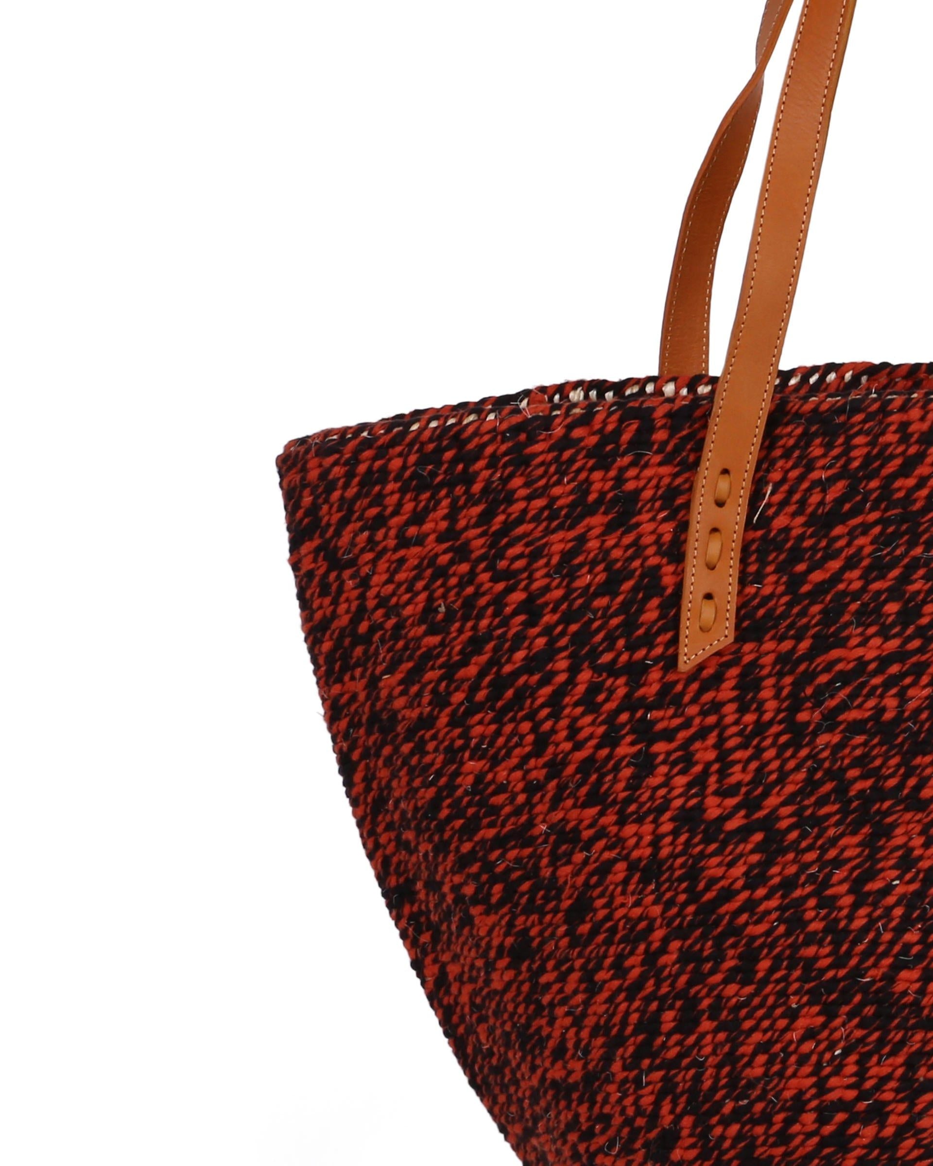 KIKUU: Handwoven Orange and Black Wool Tote Bag
