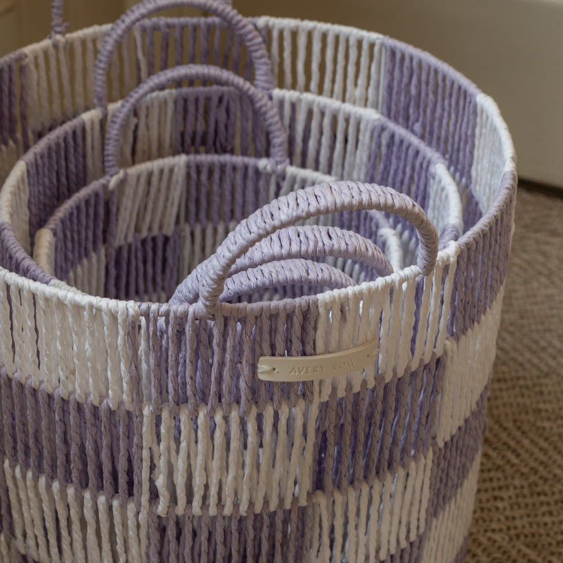 Checkerboard Storage Basket Large - Lilac