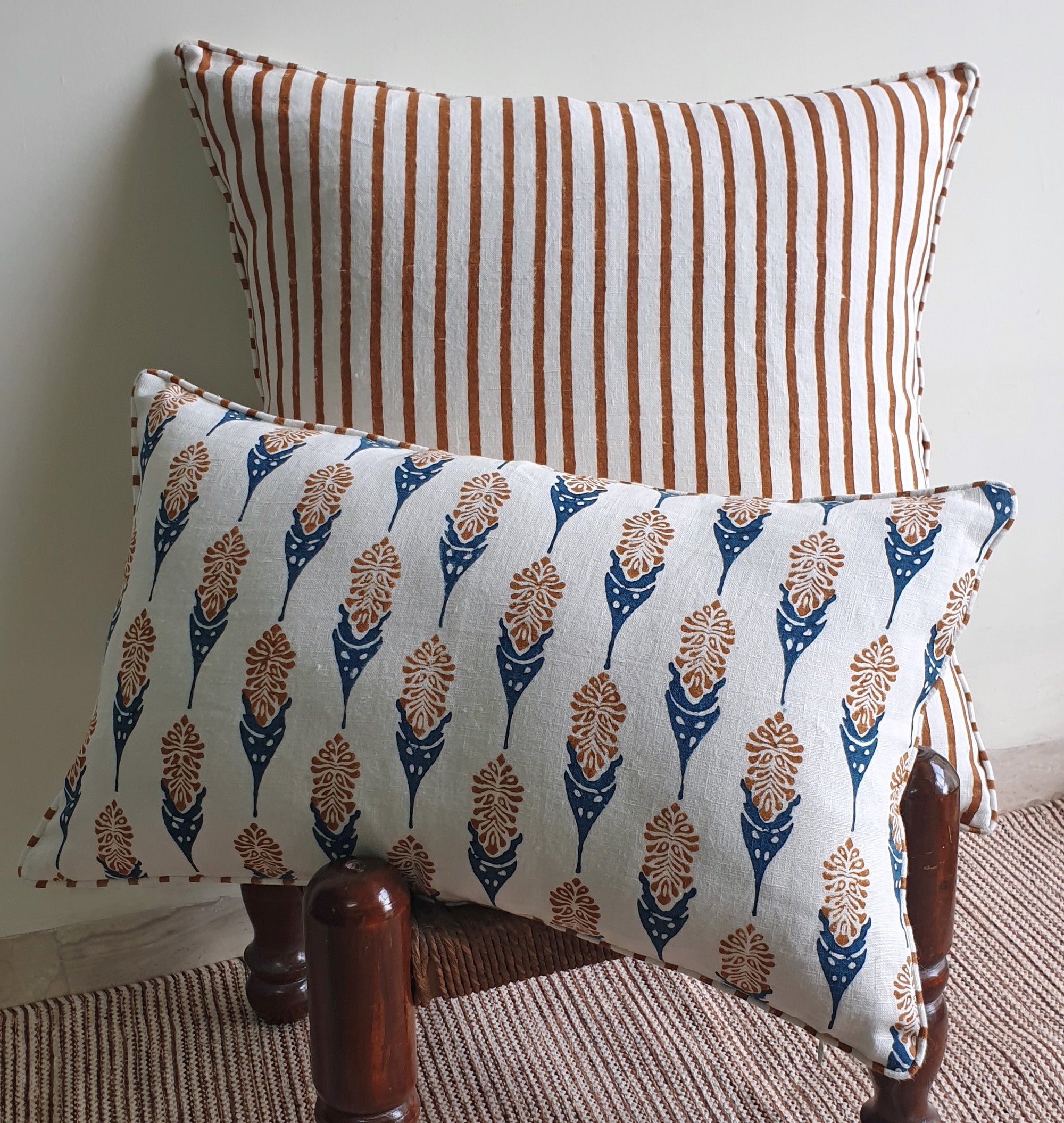 Bahaar Throw Pillow Cover - Mustard & Blue