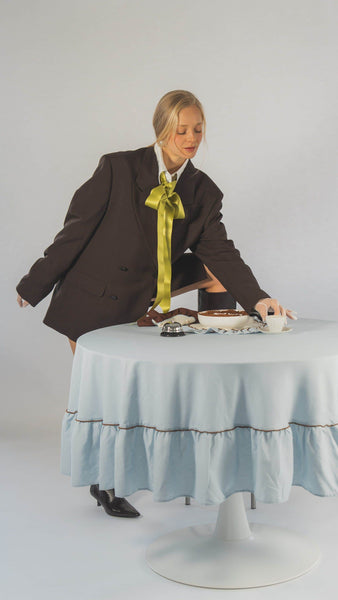 Round Ruffle Tablecloth, Blue-