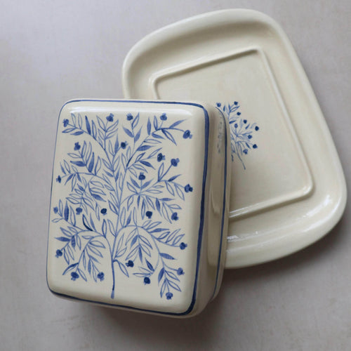 Pomegranate Tree Butter Dish - Blue