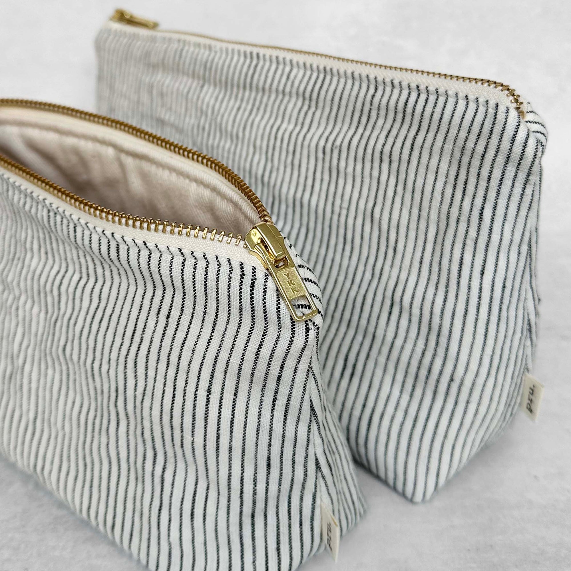 The Linen Pouch Bag - Black and Ivory Stripe
