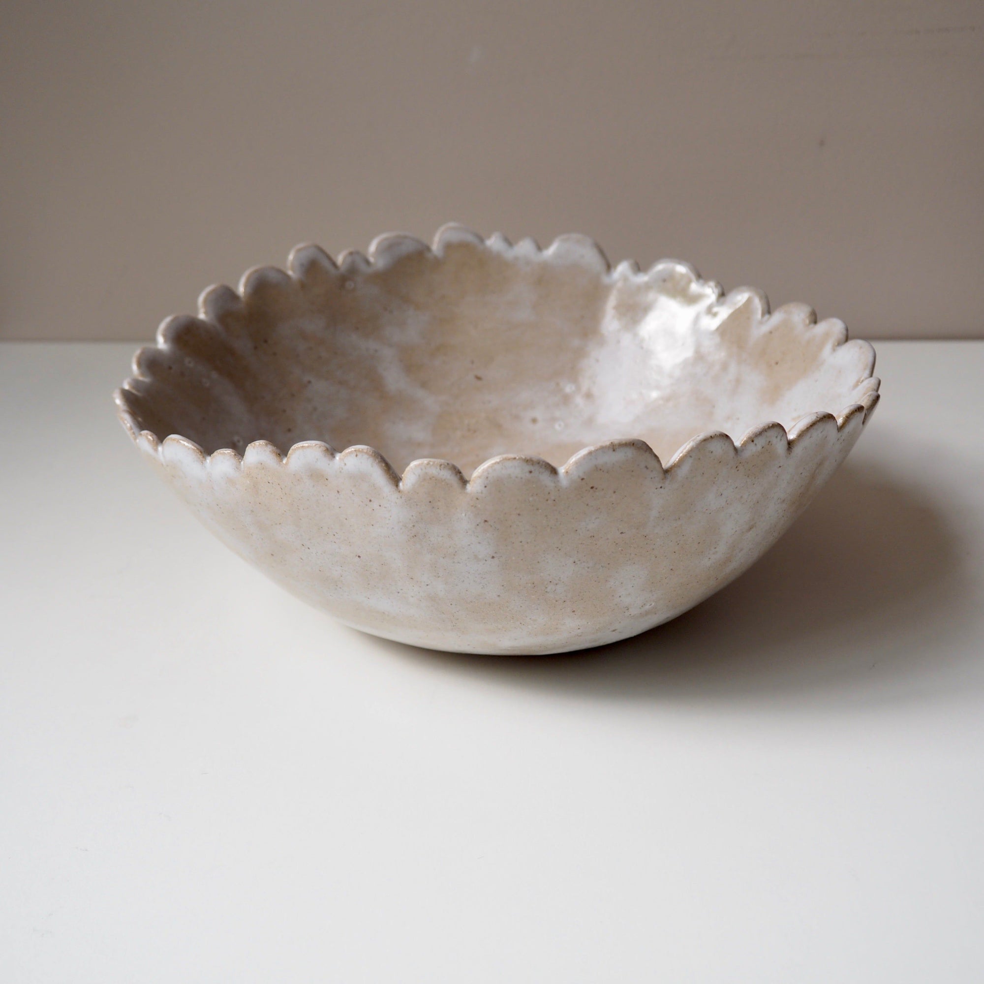 Handmade Ceramic Oatmeal Speckled Scalloped Fruit Bowl