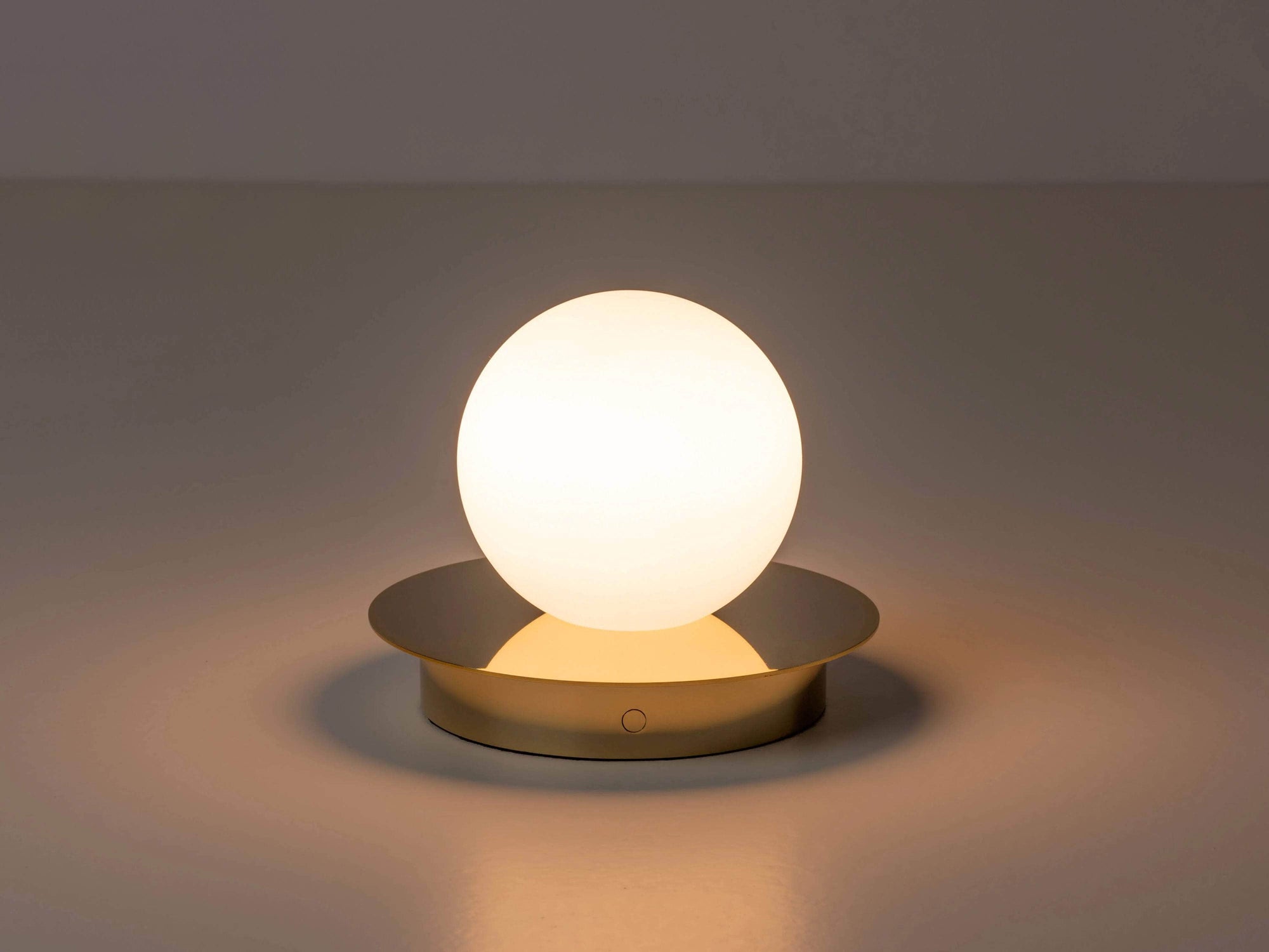Brass opal disk rechargeable table lamp