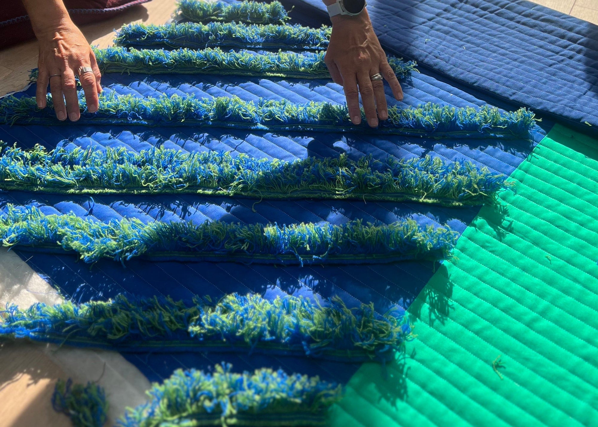 G+S x 2LG 'YCSWM' Quilted Diagonal Cushion in Green