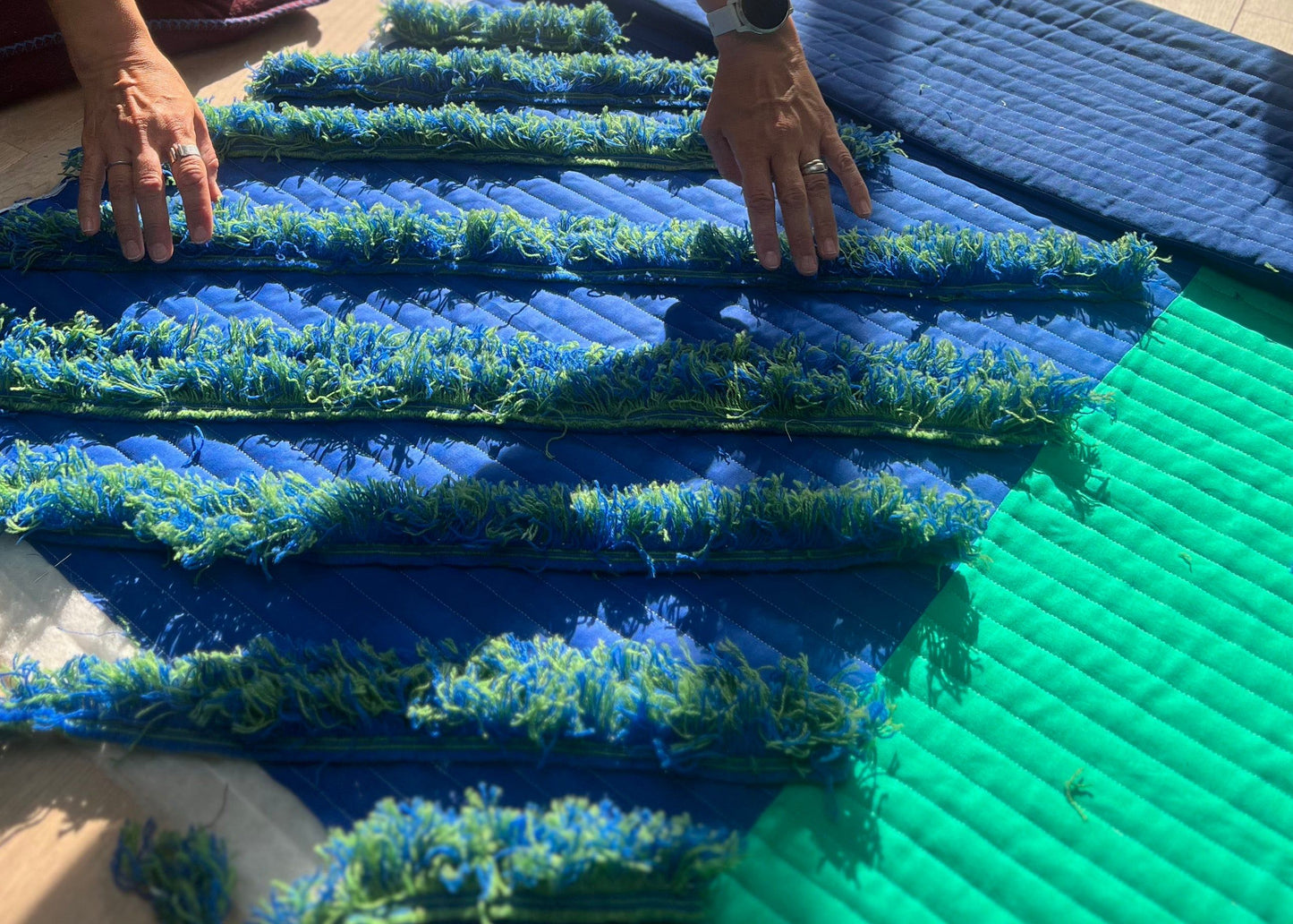 G+S x 2LG 'YCSWM' Quilted Diagonal Cushion in Green