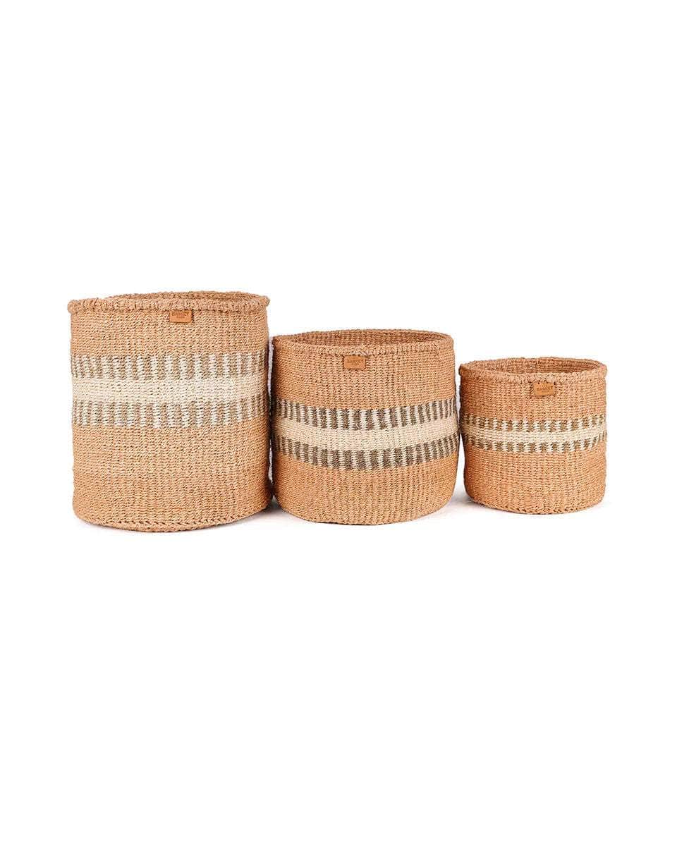 SUKARI: Beige & White Stripe Woven Storage Basket