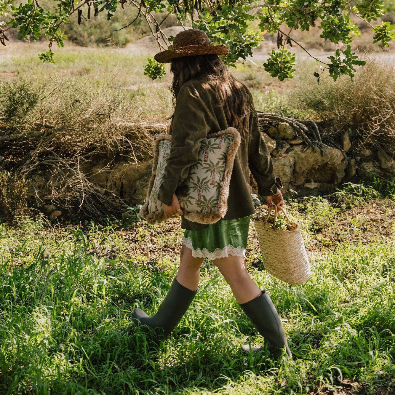 Double sided cushion Laura Olive & Spice x Jackie Olive & Ecru