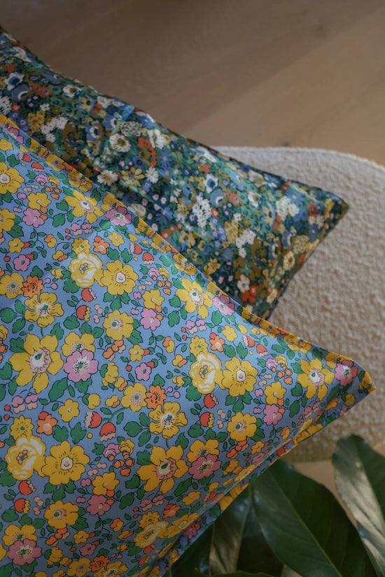 Silk Pillowcase made with Liberty Fabric BETSY FIELD SKY BLUE