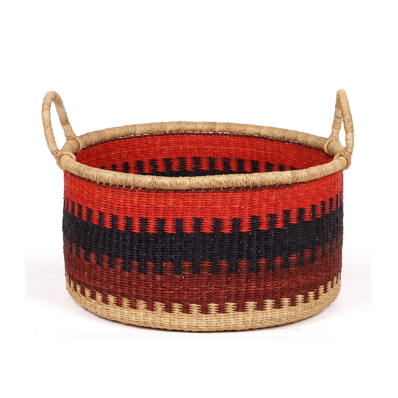 NANA: Medium Orange, Black and Brown Floor Storage Basket with Handles