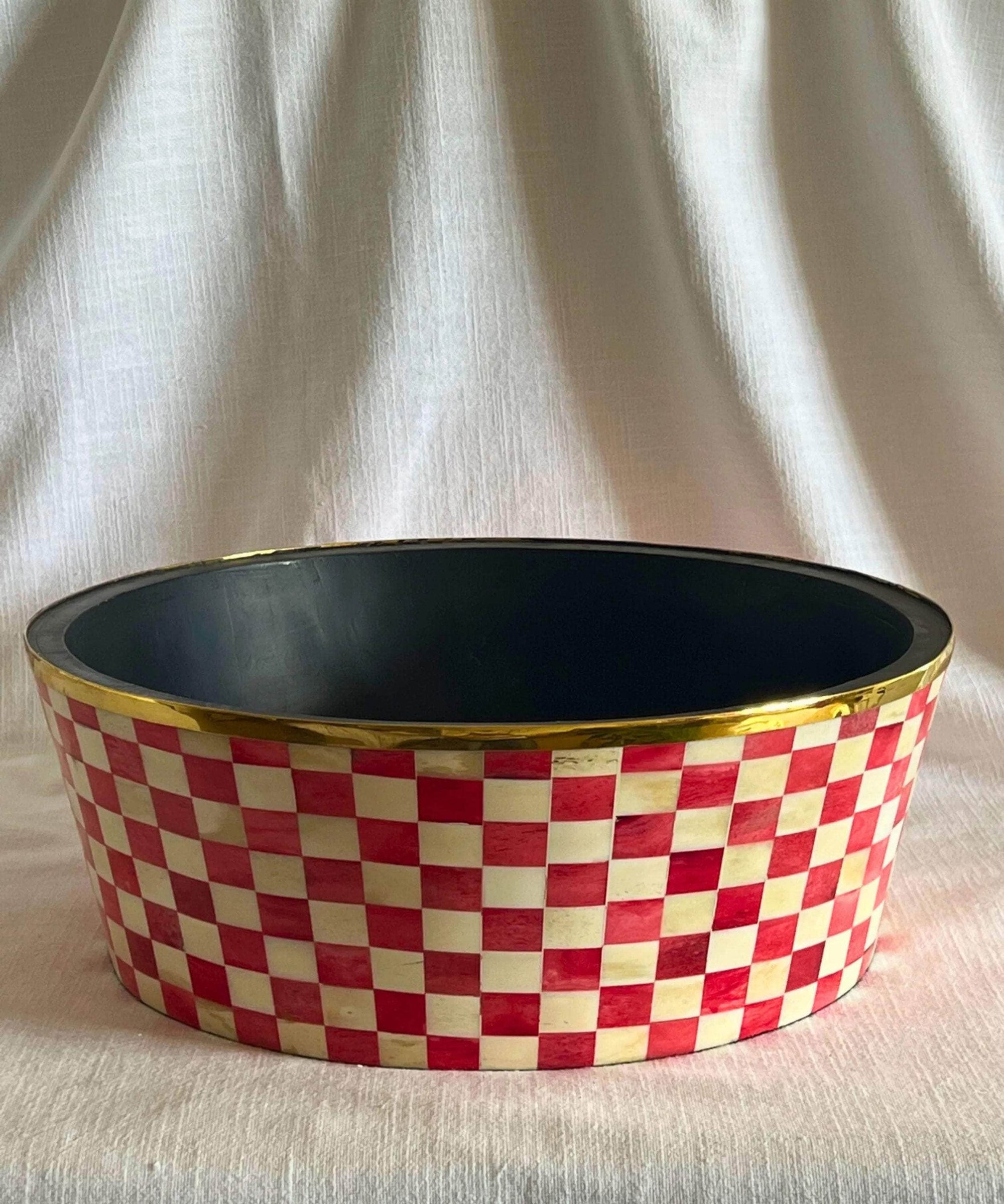 Round Inlay Planter | Large | Ruby Red | Chequered