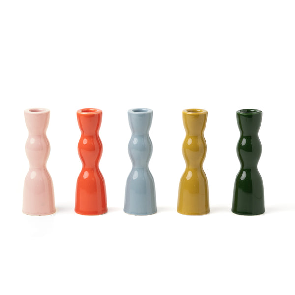 Wave Candleholder Low  - Blue Grey