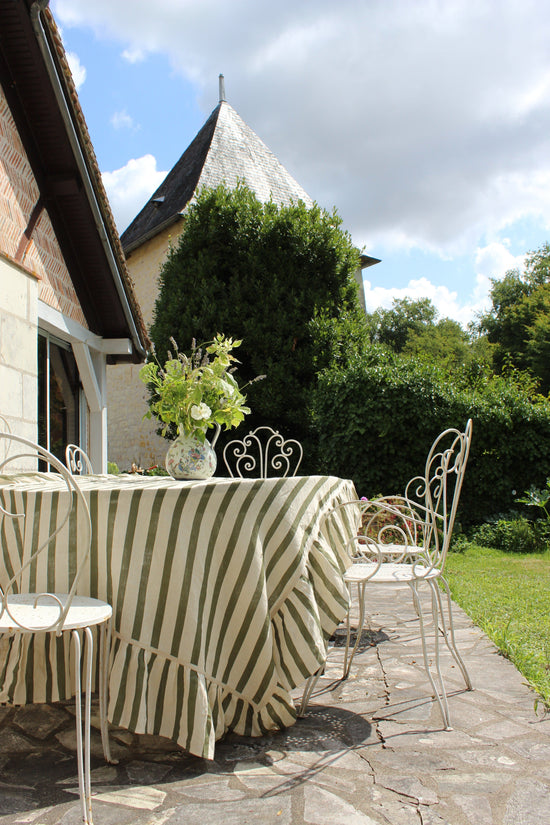 Olive & Ivory Thin Stripe Tablecloth Extra Long