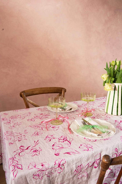 Wild Bloom Pink Linen Tablecloth