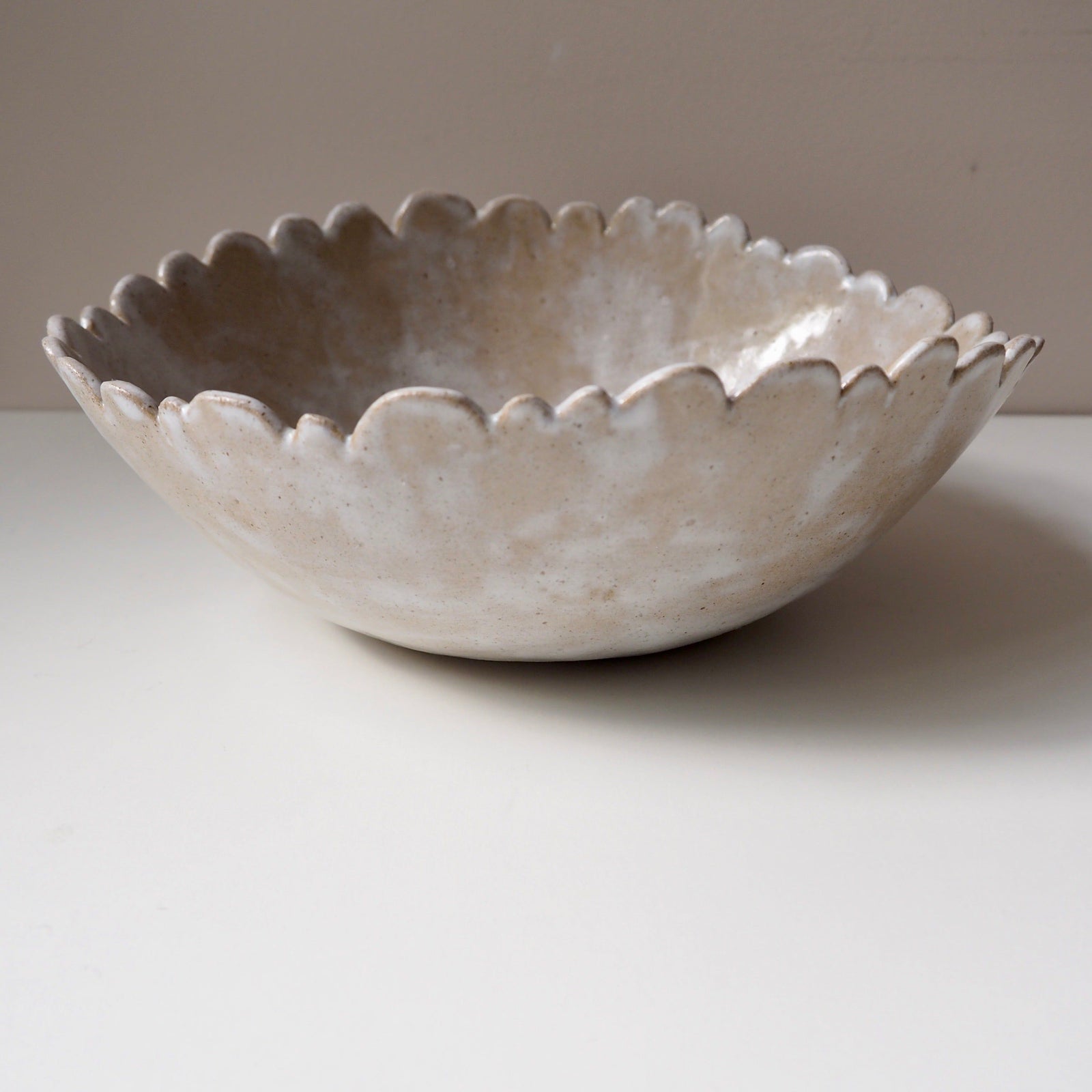 Handmade Ceramic Oatmeal Speckled Scalloped Fruit Bowl