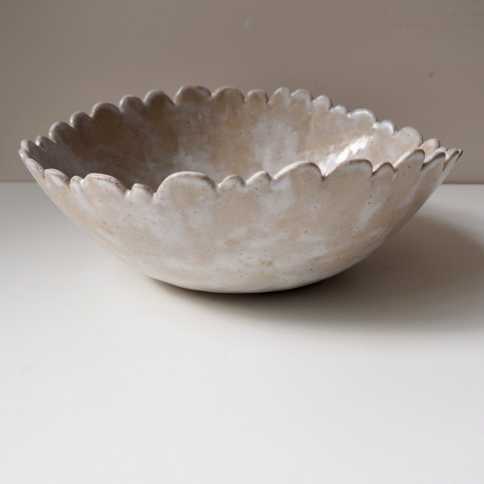 Handmade Ceramic Oatmeal Speckled Scalloped Fruit Bowl