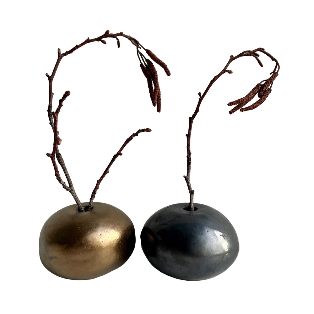 Handmade Ceramic Round Vases in White, Gold & Black