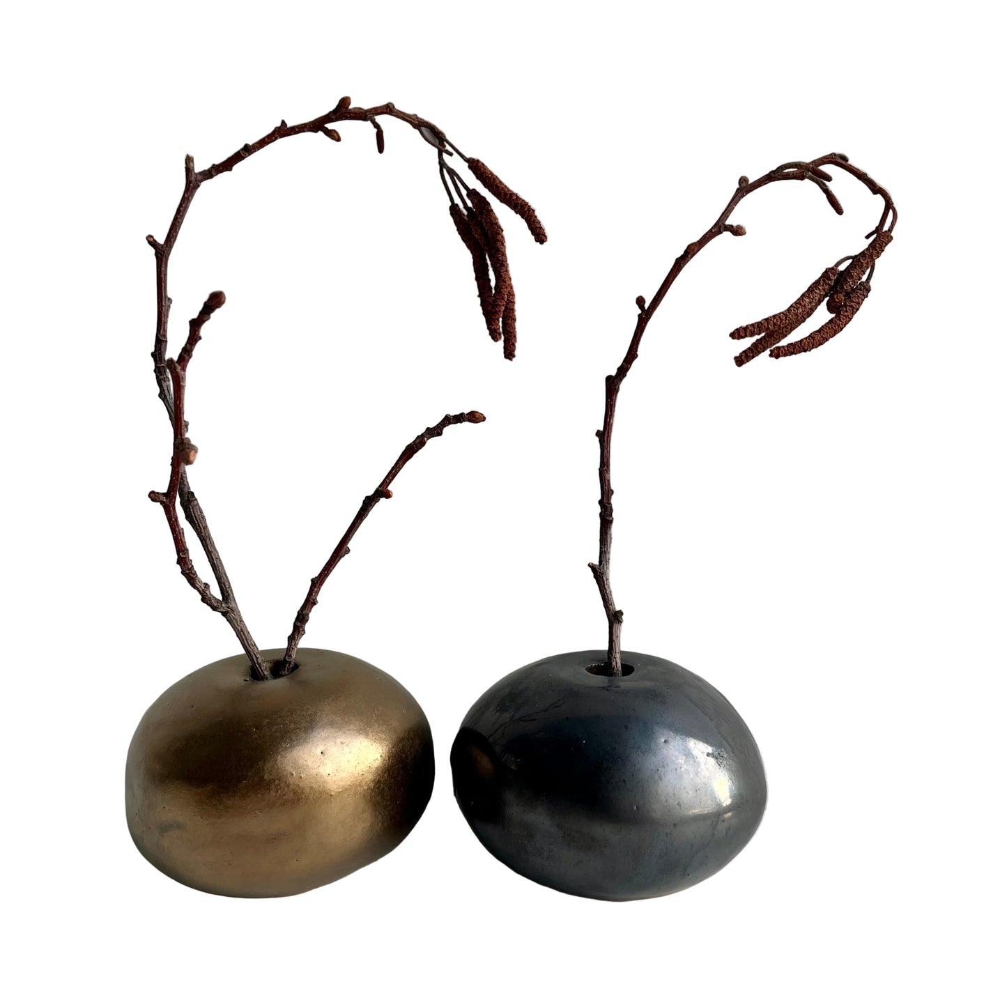 Handmade Ceramic Round Vases in White, Gold & Black