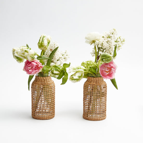 Rattan Glass Bud Vase (Pair)