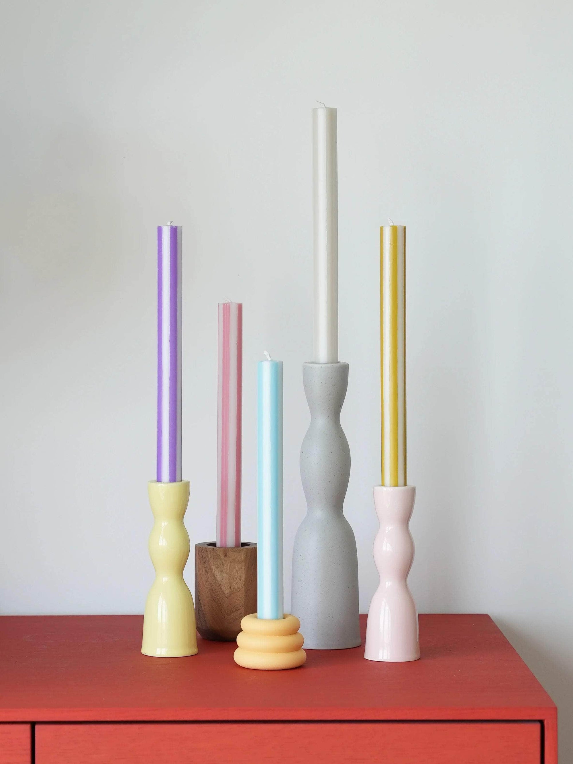 Stripe Dinner Candles - Sky Blue / White